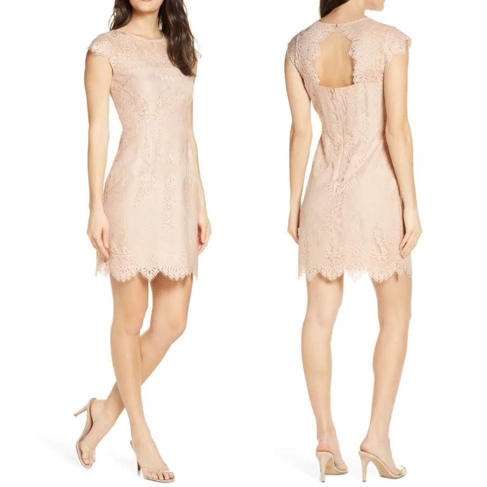 BB Dakota Jayce Lace Sheath Cocktail Dress Cream